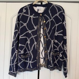 Vintage Doncaster Nautical Sailing Knots Cardigan Sweater Metallic Coastal